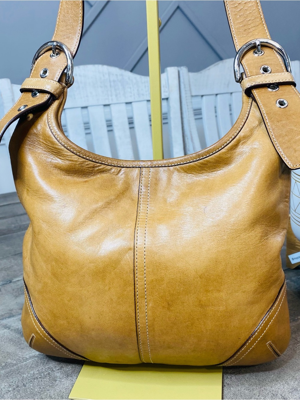 Vintage Coach Soho Legacy Slim Hippie Hobo Bag Tan Leather 9549 Crossbody Y2K - Picture 3 of 13